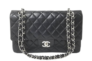 極美品 CHANEL マトラッセWフラップチェーンショルダー 6番台 25cm ショルダーバッグ ブラック シルバー金具 ラムスキン 中古 64741