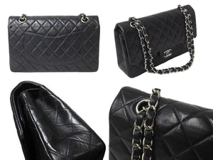 極美品 CHANEL マトラッセWフラップチェーンショルダー 6番台 25cm ショルダーバッグ ブラック シルバー金具 ラムスキン 中古 64741