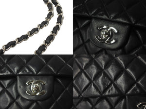 極美品 CHANEL マトラッセWフラップチェーンショルダー 6番台 25cm ショルダーバッグ ブラック シルバー金具 ラムスキン 中古 64741
