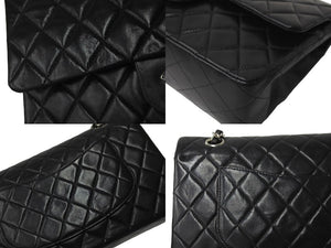 極美品 CHANEL マトラッセWフラップチェーンショルダー 6番台 25cm ショルダーバッグ ブラック シルバー金具 ラムスキン 中古 64741