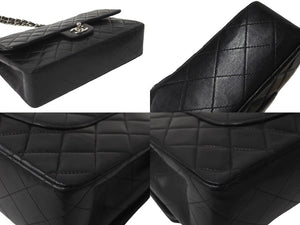 極美品 CHANEL マトラッセWフラップチェーンショルダー 6番台 25cm ショルダーバッグ ブラック シルバー金具 ラムスキン 中古 64741