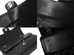 極美品 CHANEL マトラッセWフラップチェーンショルダー 6番台 25cm ショルダーバッグ ブラック シルバー金具 ラムスキン 中古 64741