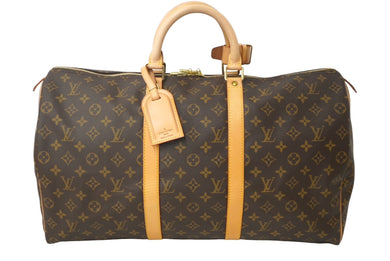 極美品 LOUIS VUITTON ルイ ヴィトン キーポル50 ボストンバッグ M41416 モノグラム キャンバス ヌメ革 ゴールド金具 中古 64752