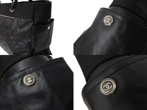 極美品 CHANEL シャネル トートバッグ バリビアリッツトートTGM 11番台 ブラック コーティングキャンバス レザー シルバー金具 中古 64756