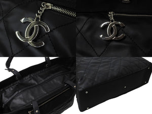 極美品 CHANEL シャネル トートバッグ バリビアリッツトートTGM 11番台 ブラック コーティングキャンバス レザー シルバー金具 中古 64756
