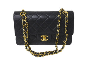 CHANEL シャネル チェーンショルダーバッグ Wフラップ マトラッセ23 ココマーク ラムスキン 1番台 ブラック ゴールド金具 美品 中古 64757