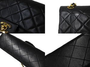 CHANEL シャネル チェーンショルダーバッグ Wフラップ マトラッセ23 ココマーク ラムスキン 1番台 ブラック ゴールド金具 美品 中古 64757