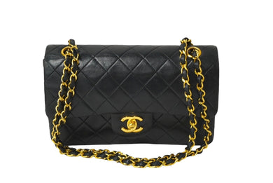CHANEL シャネル Wフラップチェーンショルダーバッグ マトラッセ 0番台 ラムスキン ブラック ゴールド 美品 中古 64758