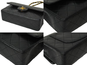 CHANEL シャネル Wフラップチェーンショルダーバッグ マトラッセ 0番台 ラムスキン ブラック ゴールド 美品 中古 64758