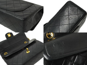 CHANEL シャネル Wフラップチェーンショルダーバッグ マトラッセ 0番台 ラムスキン ブラック ゴールド 美品 中古 64758