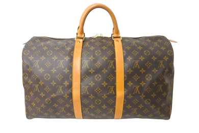 LOUIS VUITTON ルイ ヴィトン キーポル50 ボストンバッグ M41416 モノグラム キャンバス ヌメ革 ゴールド金具 美品 中古 64762