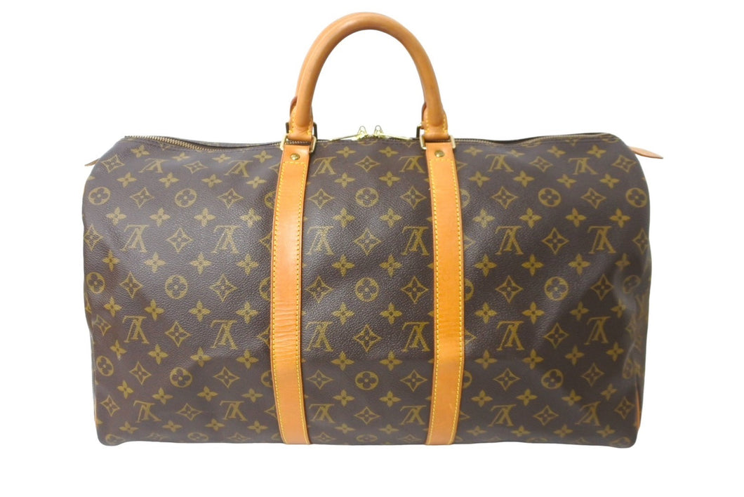 LOUIS VUITTON ルイ ヴィトン キーポル50 ボストンバッグ M41416 モノグラム キャンバス ヌメ革 ゴールド金具 美品 中古 64762
