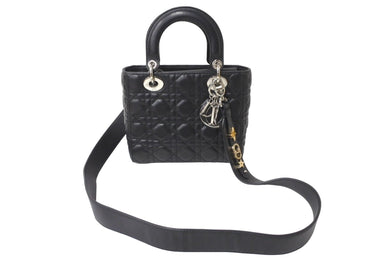新品同様品 Christian Dior クリスチャンディオール マイレディディオール ハンドバッグ 新型 ラムスキン ブラック 中古 64768