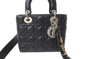 新品同様品 Christian Dior クリスチャンディオール マイレディディオール ハンドバッグ 新型 ラムスキン ブラック 中古 64768