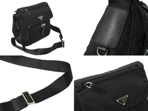 極美品 PRADA プラダ クロスショルダーバッグ BT8994 三角ロゴプレート ナイロン ブラック シルバー金具 中古 64770 