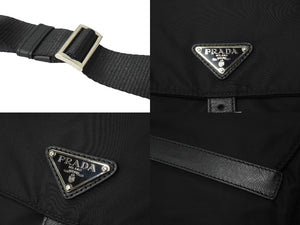 極美品 PRADA プラダ クロスショルダーバッグ BT8994 三角ロゴプレート ナイロン ブラック シルバー金具 中古 64770 