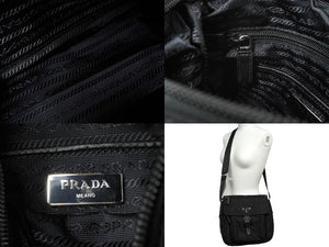 極美品 PRADA プラダ クロスショルダーバッグ BT8994 三角ロゴプレート ナイロン ブラック シルバー金具 中古 64770 