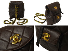 Load image into Gallery viewer, CHANEL シャネル マトラッセ リュック Wココマークミニ バックパック ココマーク 2番台 1993年 ラムスキン ブラウン ゴールド金具 美品 中古 64711