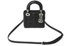 画像をギャラリービューアに読み込む, 極美品 Christian Dior クリスチャンディオール レディディオール ミニ ハンドバッグ 旧型 ラムスキン ブラック 中古 64772