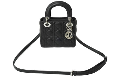 極美品 Christian Dior クリスチャンディオール レディディオール ミニ ハンドバッグ 旧型 ラムスキン ブラック 中古 64772