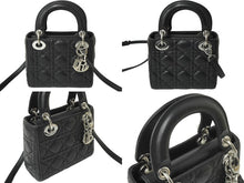 画像をギャラリービューアに読み込む, 極美品 Christian Dior クリスチャンディオール レディディオール ミニ ハンドバッグ 旧型 ラムスキン ブラック 中古 64772