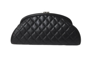 極美品 CHANEL シャネル マトラッセ がま口 クラッチバッグ ポーチ 19番台 ブラック キャビアスキン シルバー金具 中古 64773