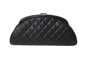 極美品 CHANEL シャネル マトラッセ がま口 クラッチバッグ ポーチ 19番台 ブラック キャビアスキン シルバー金具 中古 64773