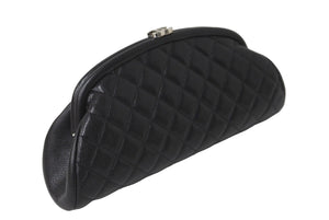 極美品 CHANEL シャネル マトラッセ がま口 クラッチバッグ ポーチ 19番台 ブラック キャビアスキン シルバー金具 中古 64773
