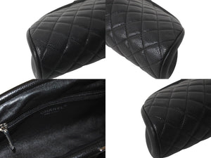 極美品 CHANEL シャネル マトラッセ がま口 クラッチバッグ ポーチ 19番台 ブラック キャビアスキン シルバー金具 中古 64773