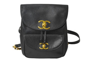 CHANEL シャネル リュック デカココマーク ヴィンテージ キャビアスキン ブラック ゴールド金具 シリアル不明 美品 中古 64778