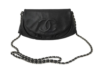 CHANEL シャネル ショルダーバッグ ハーフムーンチェーンウォレット ココマーク 15番台 キャビアスキン ブラック 美品 中古 64779