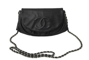 CHANEL シャネル ショルダーバッグ ハーフムーンチェーンウォレット ココマーク 15番台 キャビアスキン ブラック 美品 中古 64779