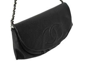 CHANEL シャネル ショルダーバッグ ハーフムーンチェーンウォレット ココマーク 15番台 キャビアスキン ブラック 美品 中古 64779