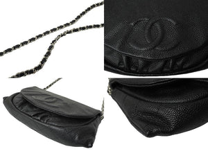 CHANEL シャネル ショルダーバッグ ハーフムーンチェーンウォレット ココマーク 15番台 キャビアスキン ブラック 美品 中古 64779
