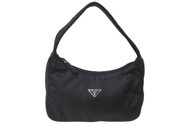極美品 PRADA プラダ ホーボー ハンドバッグ MV515 トライアングルロゴ ブラック ナイロン シルバー金具 中古 64780 