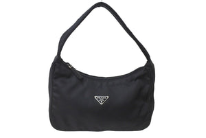 極美品 PRADA プラダ ホーボー ハンドバッグ MV515 トライアングルロゴ ブラック ナイロン シルバー金具 中古 64780 