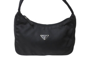 極美品 PRADA プラダ ホーボー ハンドバッグ MV515 トライアングルロゴ ブラック ナイロン シルバー金具 中古 64780 