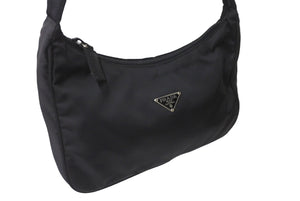 極美品 PRADA プラダ ホーボー ハンドバッグ MV515 トライアングルロゴ ブラック ナイロン シルバー金具 中古 64780 