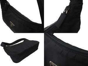 極美品 PRADA プラダ ホーボー ハンドバッグ MV515 トライアングルロゴ ブラック ナイロン シルバー金具 中古 64780 