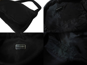 極美品 PRADA プラダ ホーボー ハンドバッグ MV515 トライアングルロゴ ブラック ナイロン シルバー金具 中古 64780 