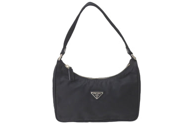 PRADA プラダ ハンドバッグ ホーボー MV515 トライアングルロゴ ブラック ナイロン シルバー金具 美品 中古 64781 