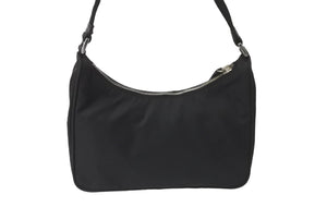 PRADA プラダ ハンドバッグ ホーボー MV515 トライアングルロゴ ブラック ナイロン シルバー金具 美品 中古 64781 