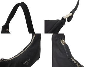 PRADA プラダ ハンドバッグ ホーボー MV515 トライアングルロゴ ブラック ナイロン シルバー金具 美品 中古 64781 
