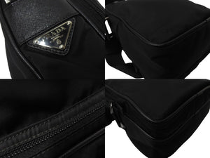 PRADA プラダショルダーバッグ トライアングルロゴ 三角ロゴ ブラック ナイロン レザー シルバー金具 美品 中古 64782 
