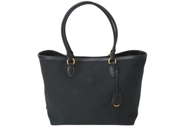 PRADA プラダ トートバッグ ロゴ ジャガード 1BG158 UCWF0002 00 キャンバス レザー ブラック 美品 中古 64783 