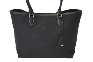 PRADA プラダ トートバッグ ロゴ ジャガード 1BG158 UCWF0002 00 キャンバス レザー ブラック 美品 中古 64783 