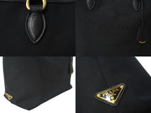 画像をギャラリービューアに読み込む, PRADA プラダ トートバッグ ロゴ ジャガード 1BG158 UCWF0002 00 キャンバス レザー ブラック 美品 中古 64783 