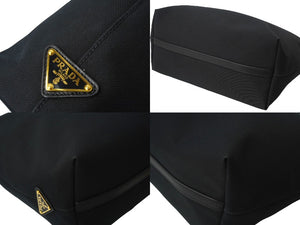 PRADA プラダ トートバッグ ロゴ ジャガード 1BG158 UCWF0002 00 キャンバス レザー ブラック 美品 中古 64783 
