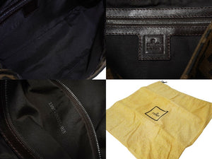 FENDI フェンディ ズッカ柄 マンマバケット ワンショルダーバッグ ブラウンロゴ コットンキャンバス レザー 美品 中古 64784 