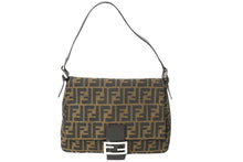 画像をギャラリービューアに読み込む, FENDI フェンディ ズッカ柄 マンマバケット ワンショルダーバッグ ブラウンロゴ コットンキャンバス レザー 美品 中古 64784 